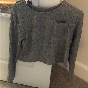 ROMWE Cropped Grey Sweater with Pocket